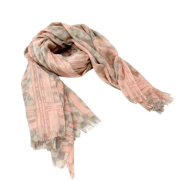 LOUIS VUITTON Vintage Damier Azur Tahitienne Logo Scarf Wrap Pink Gray [105046] - Picture 5 of 11